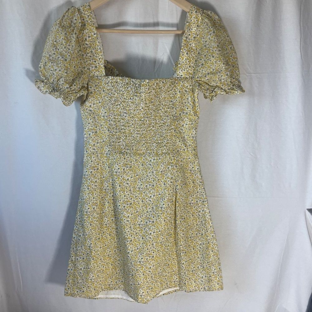 Bardot Lucinta Yellow‎ Floral Puff Sleeve Mini Dress Sz 6/S - Picture 3 of 12